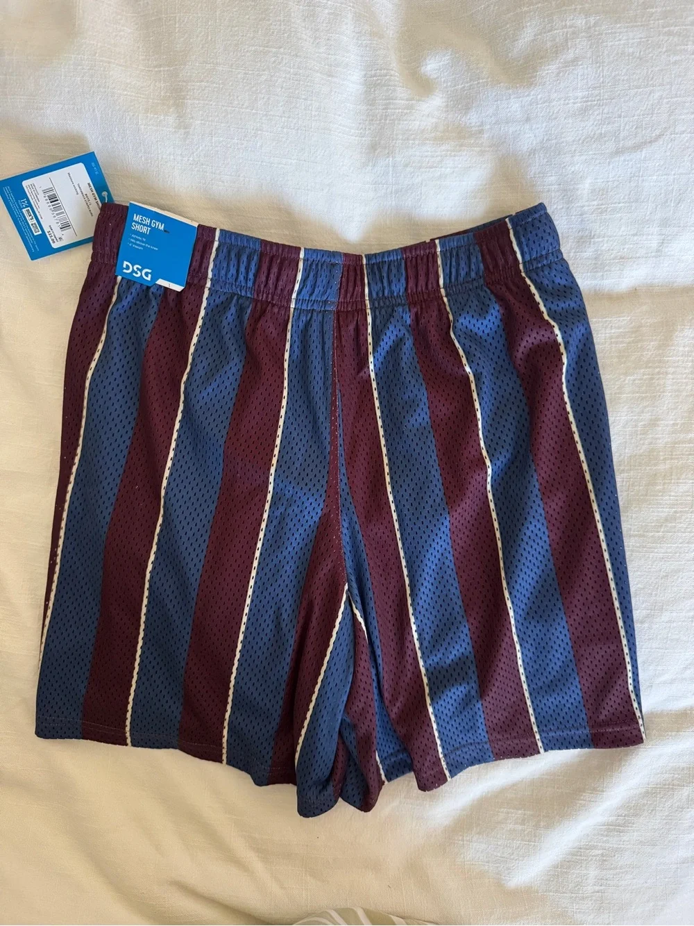 DSG Boys striped Mesh Gym Shorts in burgundy blue white size L NWT